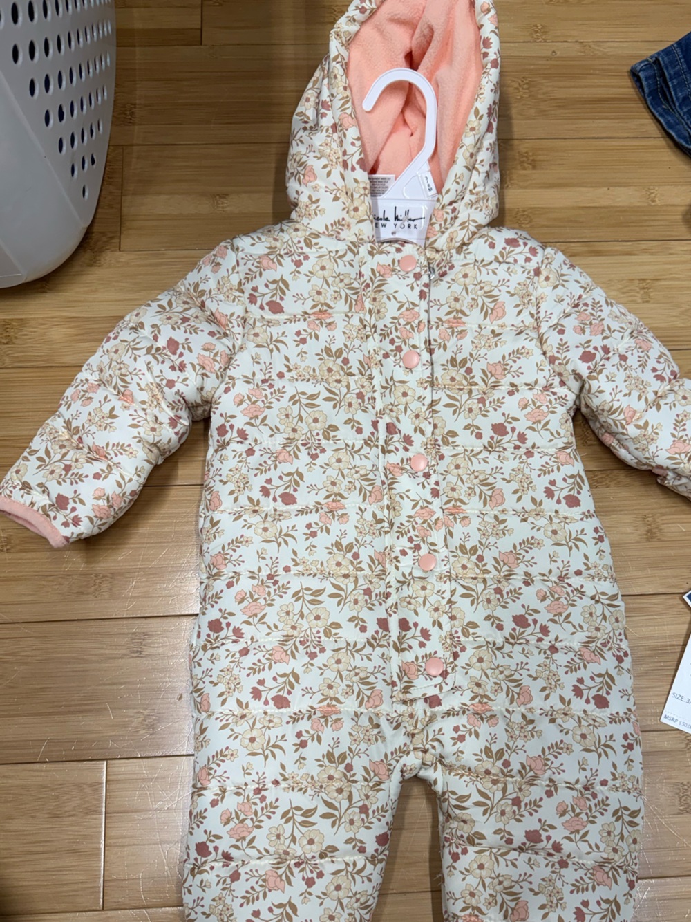 Floral Quilted Baby Snowsuit - Pink & Cream